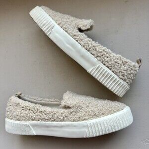 Womens Cream Boucle Slip-On Sneakers - Cozy Casual